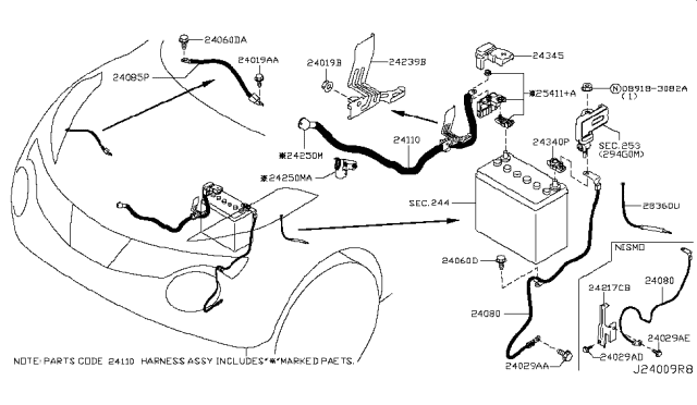 2014 Nissan Juke Battery Terminal Connector Diagram for 243407F001