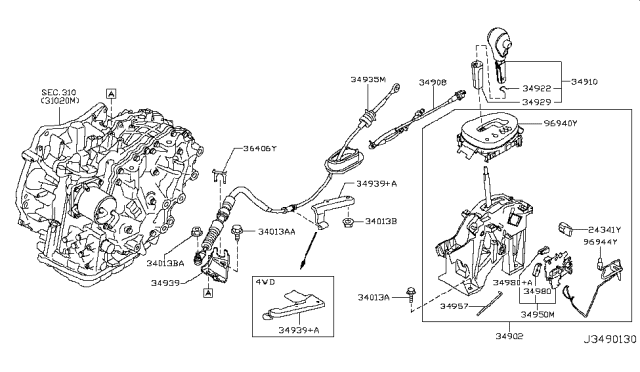 2015 Nissan Juke  Park Position Switch Diagram for 34980AX00A