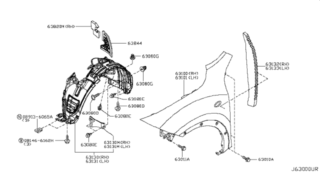 2016 Nissan Juke Protector-Front Fender, Lower RH Diagram for 638443YW0A