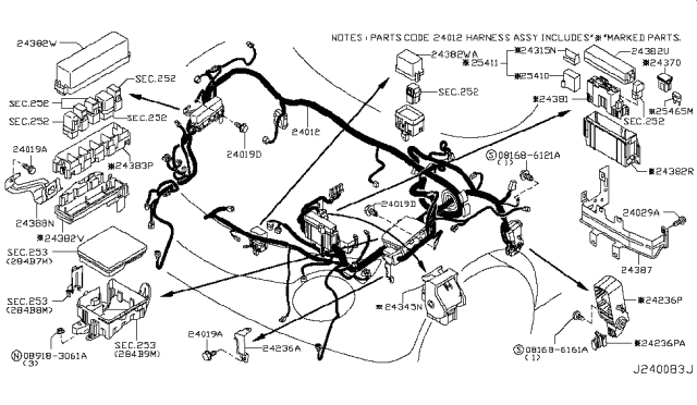 2015 Nissan Juke Bracket-Relay Box Diagram for 243881KA0A
