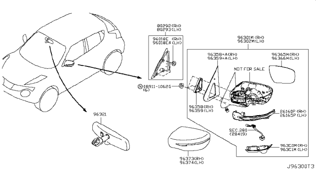 2015 Nissan Juke  Glass - Mirror, LH Diagram for 963661FC0A