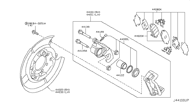 2012 Nissan Juke CALIPER Assembly-Rear RH, W/O Pads Or SHIMS Diagram for 440011KD0A