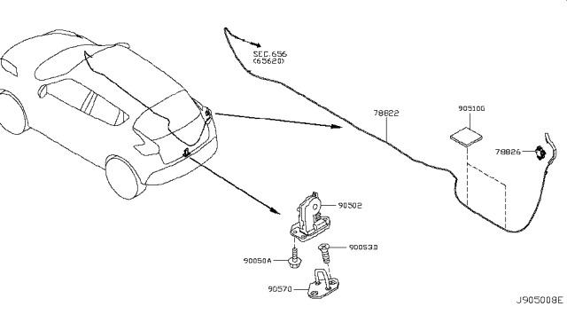 2017 Nissan Juke Cable Assy-Fuel Filler Lid Opener Diagram for 788221KA0C