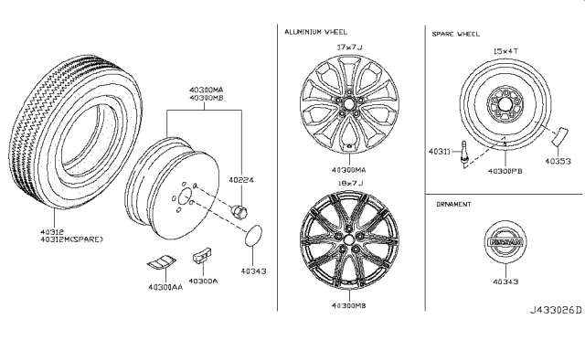 2016 Nissan Juke Spare Tire Wheel Assembly Diagram for 40300EN077