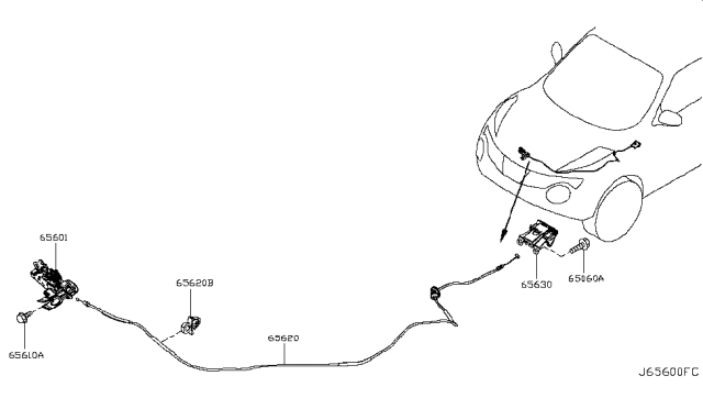 2017 Nissan Juke Cable Assembly-Hood Lock Control Diagram for 656201KA0A