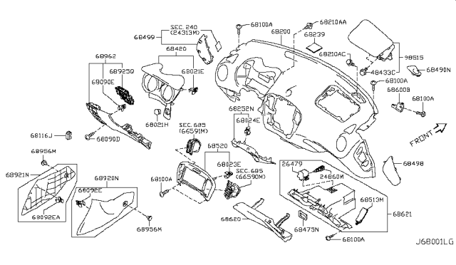 2015 Nissan Juke Cover Assembly Instrument Lower, RH Diagram for 689201KA0A