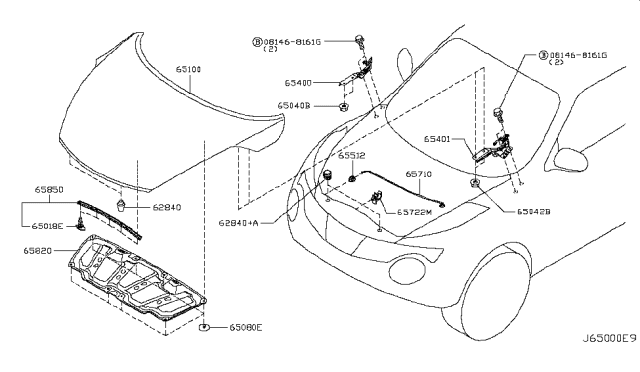2015 Nissan Juke  Hinge Assembly - Hood, RH Diagram for 654001KA0A