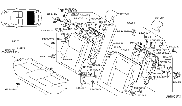 2012 Nissan Juke  STRIKER Assembly-Rear Seat, LH Diagram for 886921KA0A