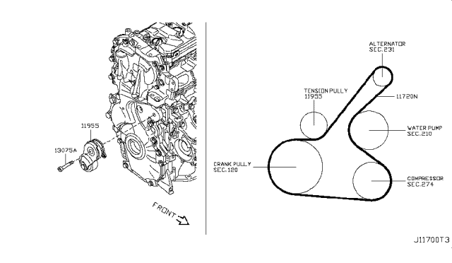 2014 Nissan Juke TENSIONER Assembly Auto Diagram for 119551KC0A