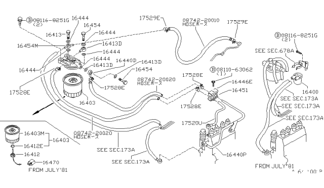 1983 Nissan 720 Pickup  Pipe Fuel Diagram for 1681736W00