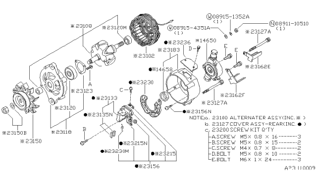 1986 Nissan 720 Pickup Brush Regulator Diagram for 23133B9801