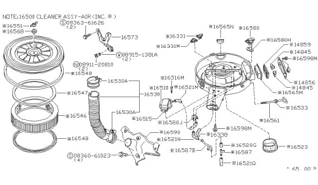 1981 Nissan 720 Pickup  Air Cleaner Diagram for 1650006W01