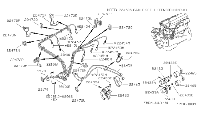 1981 Nissan 720 Pickup Spark Plug Diagram for 22401N8716