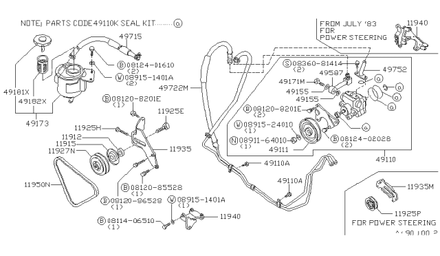 1985 Nissan 720 Pickup  PULLEY IDLER Diagram for 1193354W00
