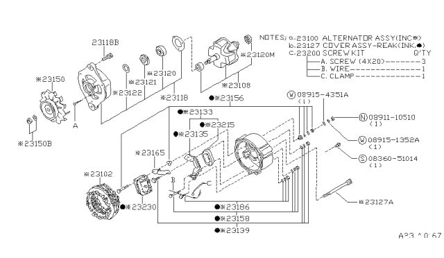 1983 Nissan 720 Pickup Bolt-Setting Diagram for 23164H0100