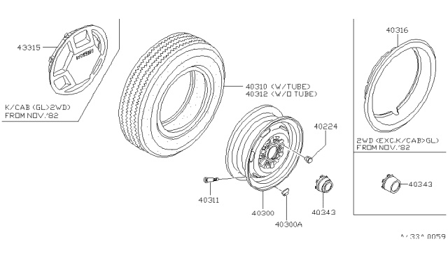 1984 Nissan 720 Pickup  Ring Assembly Wheel Diagram for 4031516W00