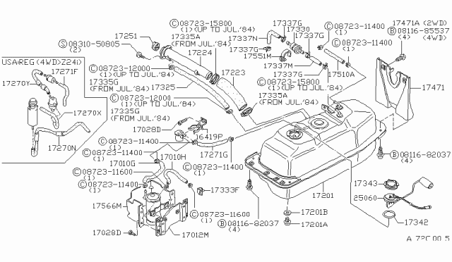 1985 Nissan 720 Pickup Hose-Fuel Diagram for 1755105W00