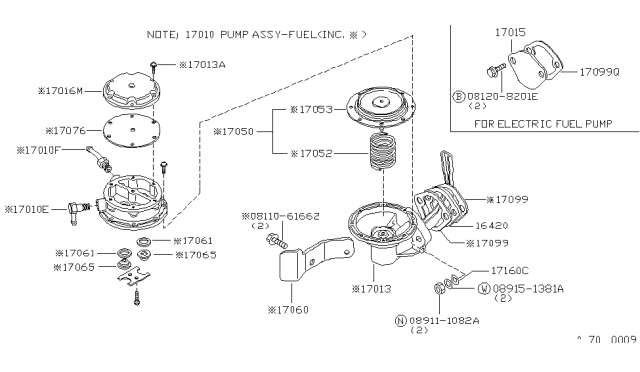 1983 Nissan 720 Pickup  Fuel Pump Assembly Diagram for 1701005W25