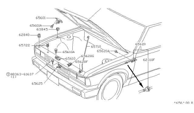 1981 Nissan 720 Pickup  GROMMET Hood Diagram for 6578001W00
