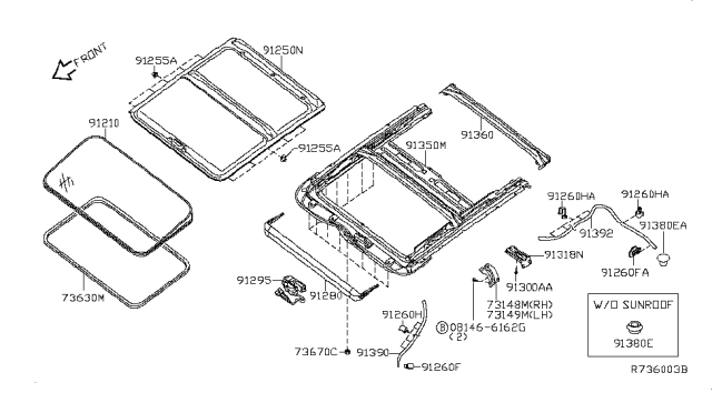 2010 Nissan Sentra  Bracket-Sun Roof Diagram for 76892ET010