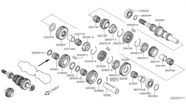 2010 Nissan Sentra Bearing Needle Input Gear 6TH Diagram for 3233900QAB