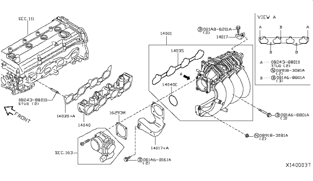 2012 Nissan Sentra  Manifold Assy-Intake Diagram for 14001ET00A