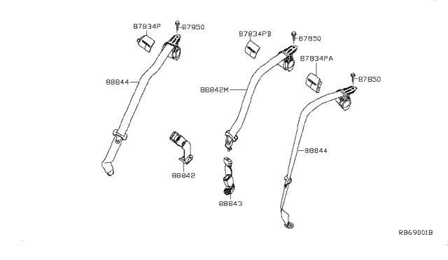 2009 Nissan Sentra  Rear Seat Buckle Belt Assembly Diagram for 88843ET081