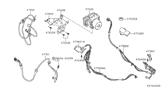 2009 Nissan Sentra  Anti Skid Actuator Assembly Diagram for 476609AA4A