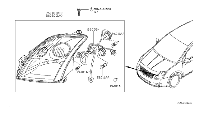 2012 Nissan Sentra Bulb Diagram for 2626104W01