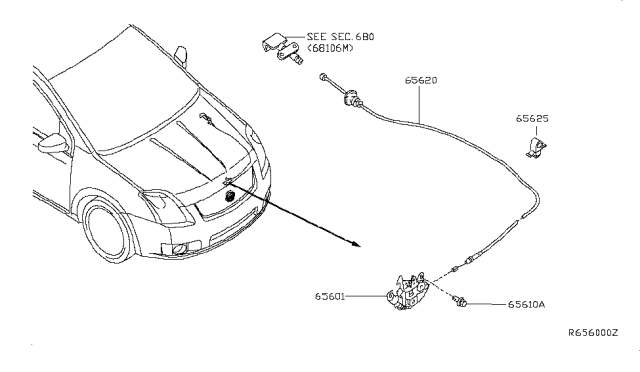 2007 Nissan Sentra  Cable Assembly-Hood Lock Diagram for 65621ET000