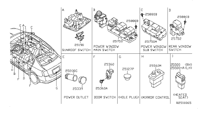 2012 Nissan Sentra  Switch-SUNROOF Diagram for 25450ET000