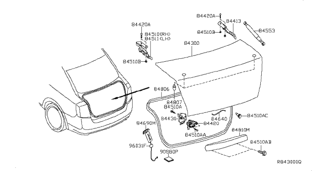 2011 Nissan Sentra Hinge Assembly - Trunk Lid, LH Diagram for 84401ET030