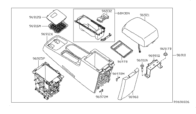 2009 Nissan Sentra  Console Floor BRN Diagram for 96910ZT55A