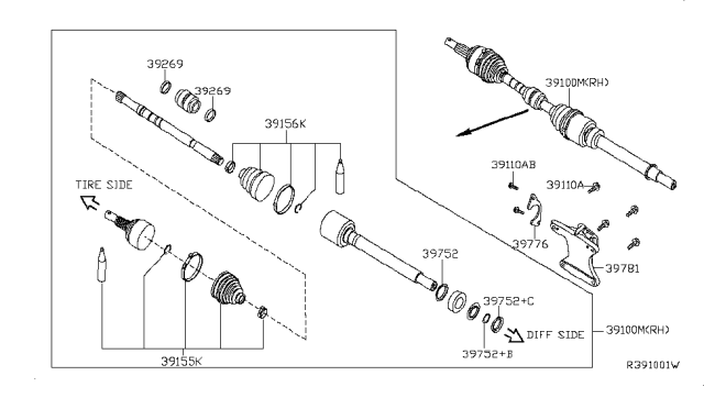 2008 Nissan Sentra  Shaft Assy-Front Drive, RH Diagram for 39100ET200