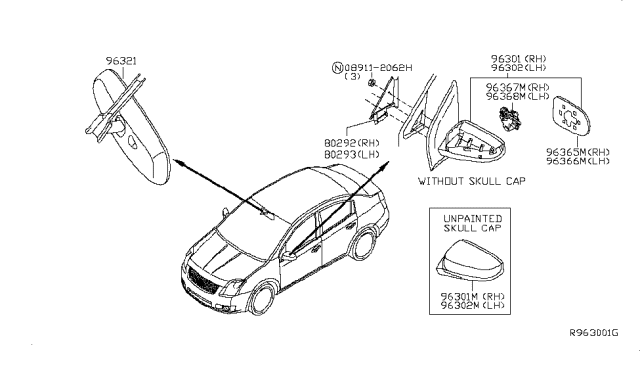 2008 Nissan Sentra Mirror Assembly-Door, LH Diagram for 96302ET03E