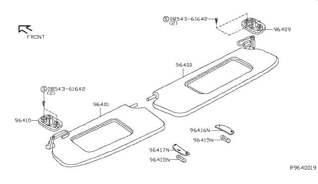 2011 Nissan Sentra A Bracket S/VISORL Diagram for 96410ZT50A