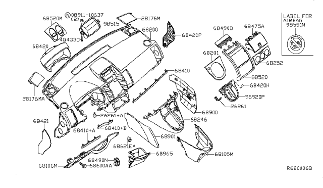 2012 Nissan Sentra  Finisher-Instrument Side, RH Diagram for 68420ET001