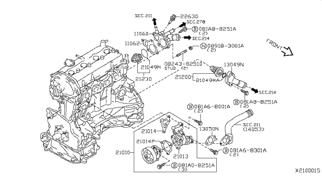 2008 Nissan Sentra Gasket-Water Inlet Diagram for 13050ET000