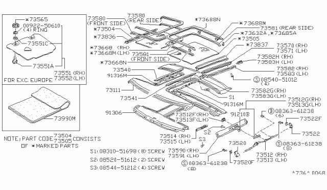 1979 Nissan 280ZX WEATHERSTRIP Side LH Diagram for 73583P9160