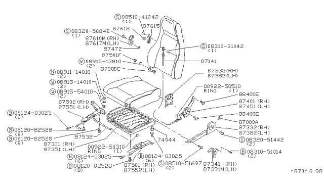 1983 Nissan 280ZX  Slide Seat RH Diagram for 87501P7101