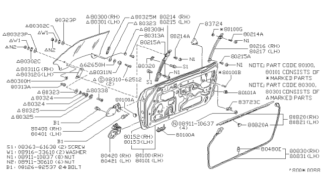 1979 Nissan 280ZX  Clip-Door MOULDING Diagram for 80866W5001