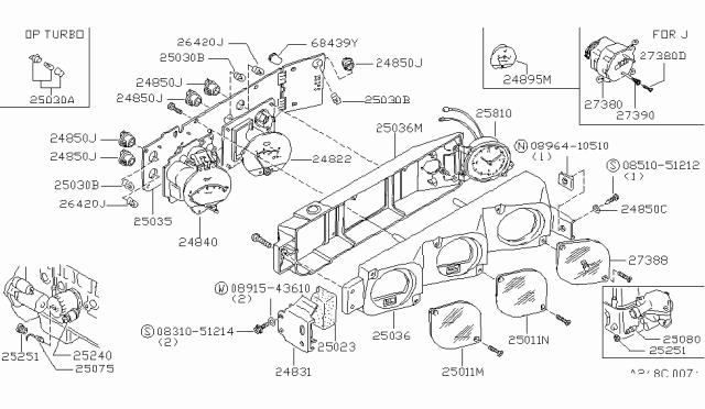 1981 Nissan 280ZX  Gauge Oil Press Diagram for 25070P7100