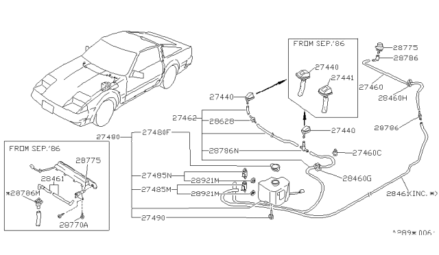 1987 Nissan 300ZX Washer Nozzle Assembly, Driver Side Diagram for 2893321P00
