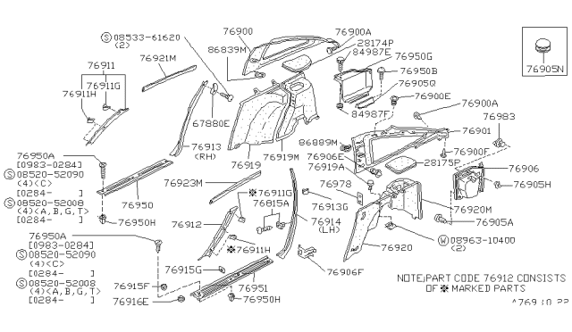 1984 Nissan 300ZX  GRNSH Center Pillar Diagram for 7694001P00