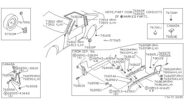1986 Nissan 300ZX  Bumper-Door Diagram for 76880P7100