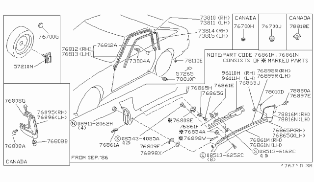 1986 Nissan 300ZX  Clip-Trim Diagram for 66919H1001