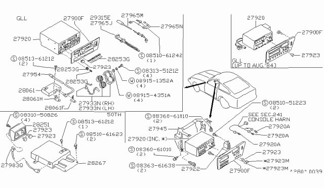 1985 Nissan 300ZX  Cord Antenna Diagram for 2824204P01
