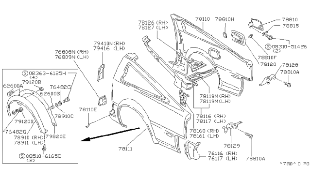 1985 Nissan 300ZX  Lid Gas Filler Diagram for 7883004P01