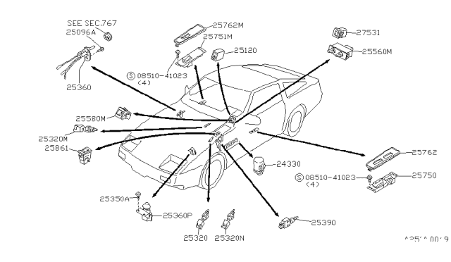 1989 Nissan 300ZX Stoplamp Switch Diagram for 2532021P00