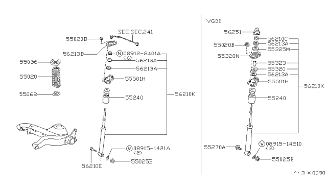1987 Nissan 300ZX Bound Rear Suspension Bumper Assembly Diagram for 5524001P00